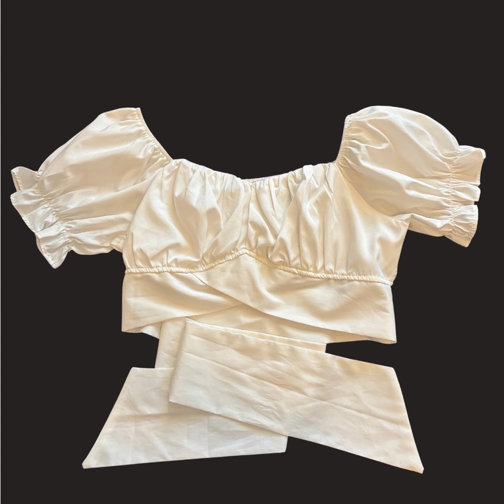 White Puff Sleeve Crop Top